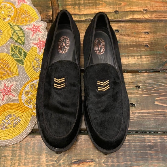 Triver Flight Black Calf Hair Military Style Flat Chunky Loafers - Picture 5 of 13